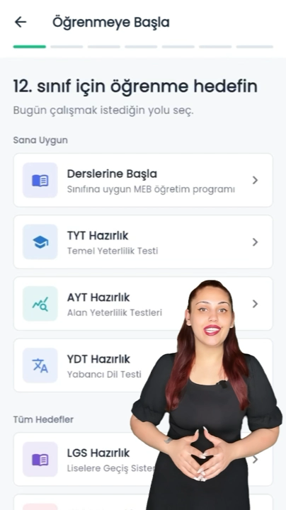 SimultEdu öğrenci uygulamasında sınıf ve sınav hedefi seçimi